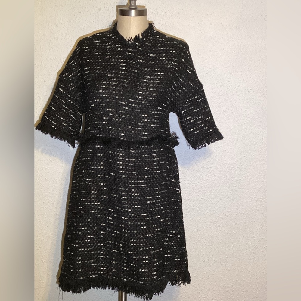 Zara Black Tweed Fringed Dress size s small